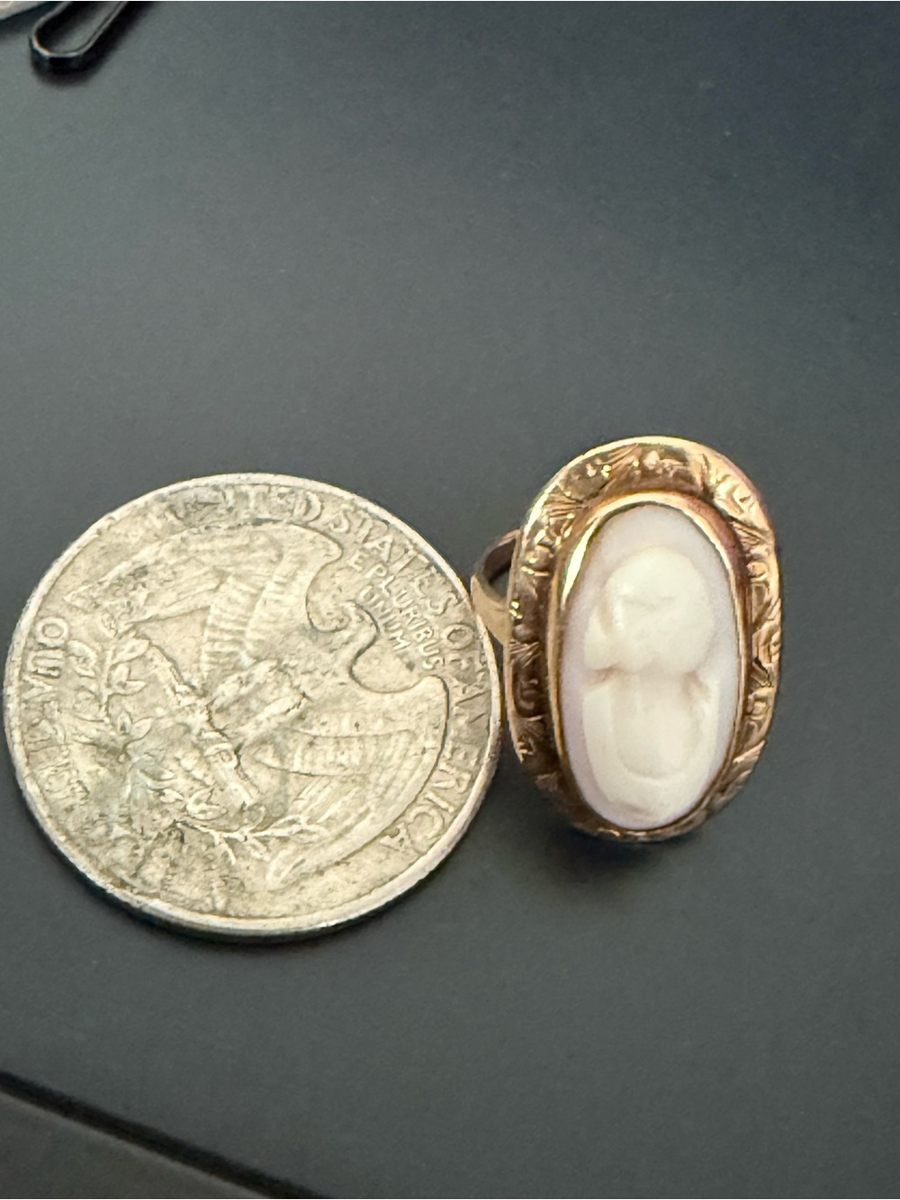 Vintage Cameo Ring 10k with Ivory Carved Profile size 2